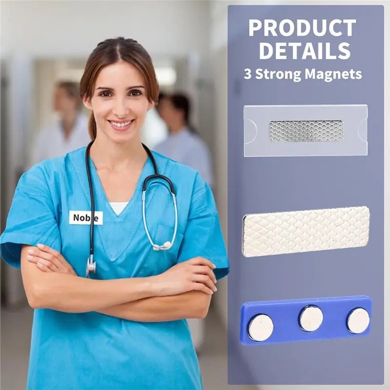 Name Badges Magnet 12Pack- For Clothing ID Holder With 3-Point Self-Adhesive Magnets(75 X 30Mm), Name Plate Included