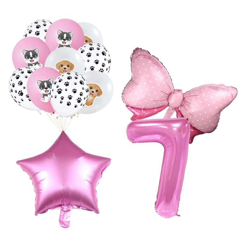 Pink Dog Paw Birthday Party Decor Disposable Tableware Gift Bag Backdrop Cake Topper Banner Plate for Kid Girl Party Supplie Set