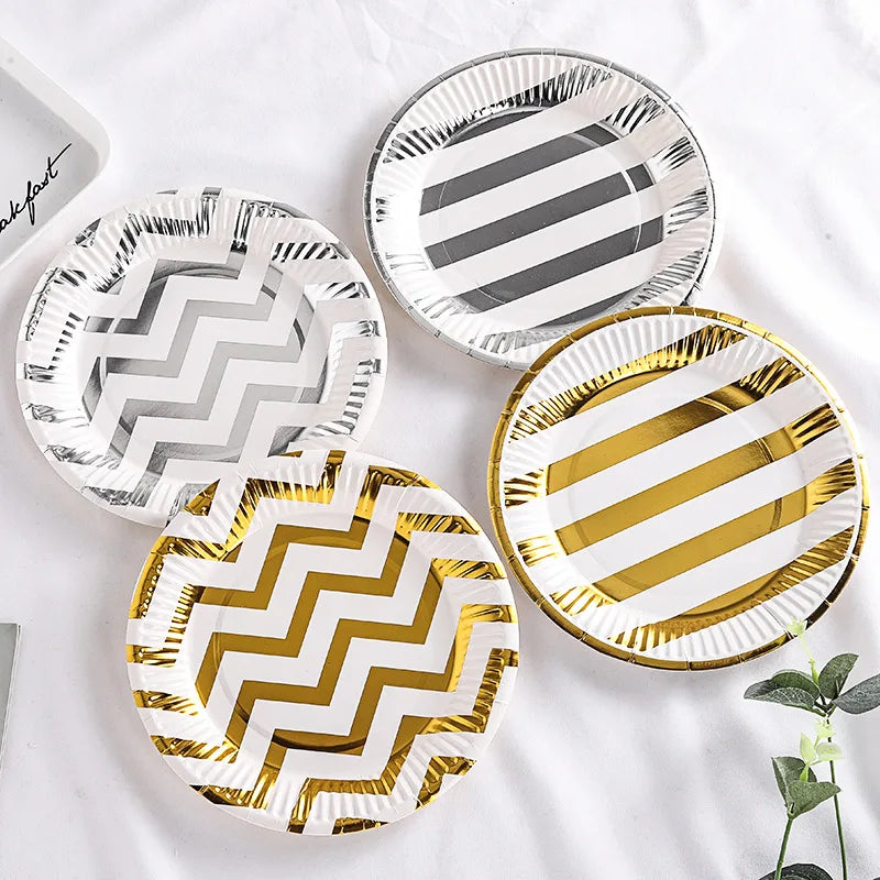 Pink Blue Stripe Dot Disposable Tableware Sets Paper Cups Plate Straws Fork Disposable Sets Wedding Birthday Party Decorations