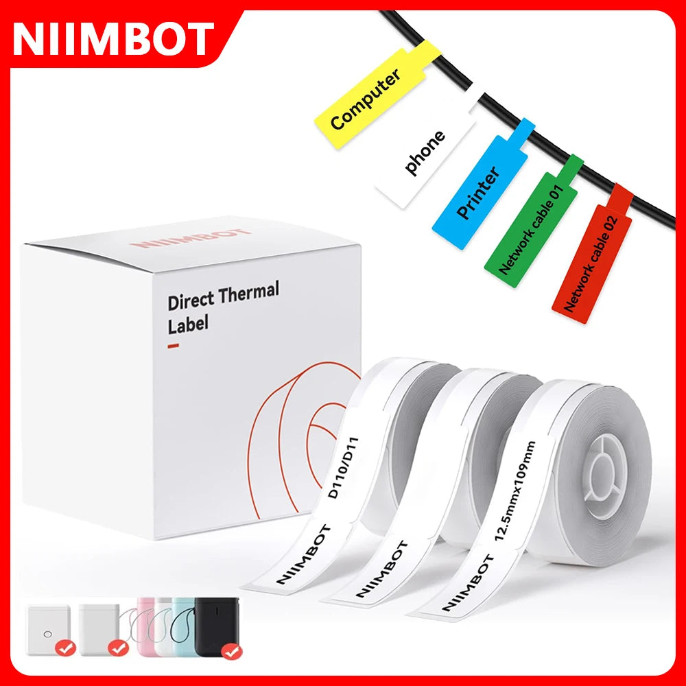Niimbot Thermal Cable Label 1Roll Paper Adhesive Waterproof Color UV Sticker For D11/D110/D101 Mini Portable Printer Label Maker