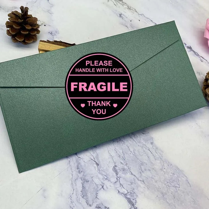 60 PCS 2 inch Pink Round Do Not Crush Bend or Fold Handle with Love Stickers Shipping Mailing Cartons Envelops Adhesive Labels