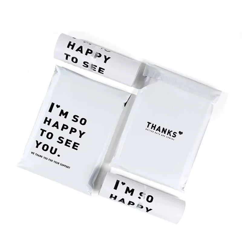 20Pcs/Pack White Color Thicken Express Bag THANKS Printing Waterproof Clothing Parcel Packaging Bags Envelope Courier Pouch