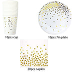 Disposable Paper Plates Gold Party Supplies, Golden Polka Dots Birthday and Baptism Decorations, include Plates and Cups, Napkin