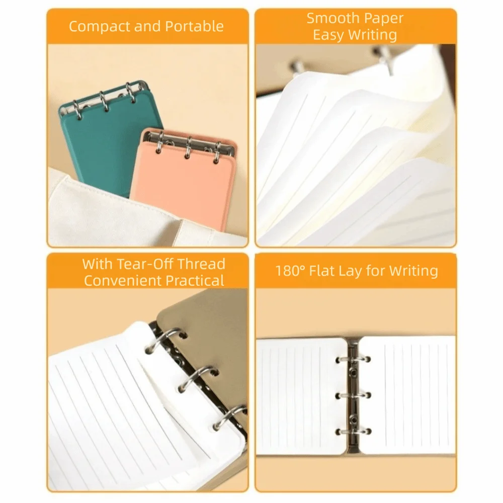 Multi-functional 3-Ring Binder Loose-Leaf Notebook PU Leather Cover Portable Notepad Refillable Memo Pad School Office Supplies
