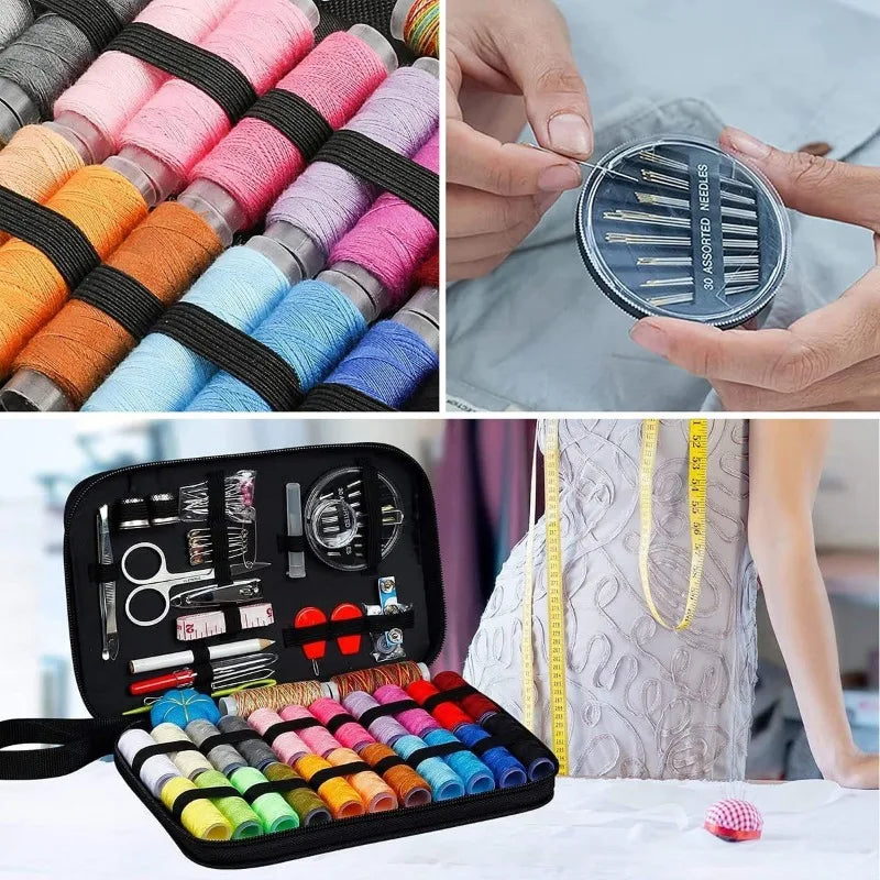 Complete Sewing Kit with Threads Needles Scissors Tape Measure Buttons Portable Travel DIY Embroidery Handwork Sewing Tool Set