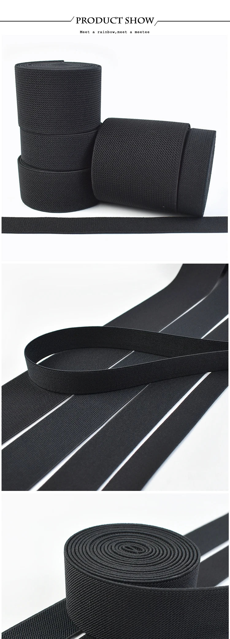 1/2/3/5M 10-80mm Black Elastic Band Nylon Rubber Bands At The Meter Apparel Sewing Bungee Cord Belt Spring Webbing Tape Supplies