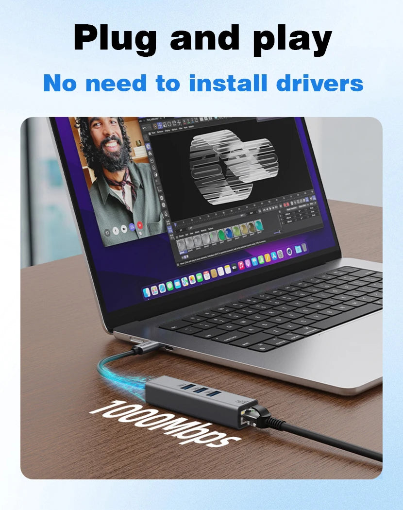 USB C HUB Docking Station Type C to RJ45 1000Mbps Ethernet Adapter USB3.0 HUB Gigabit Network Card 100W Charging Dock Extension
