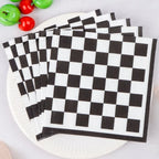 20pcs 33cm 2Ply  Black and White Checkerboard Printed Napkins Party Printed Decorative Napkins Disposable Placemats DIY Paper