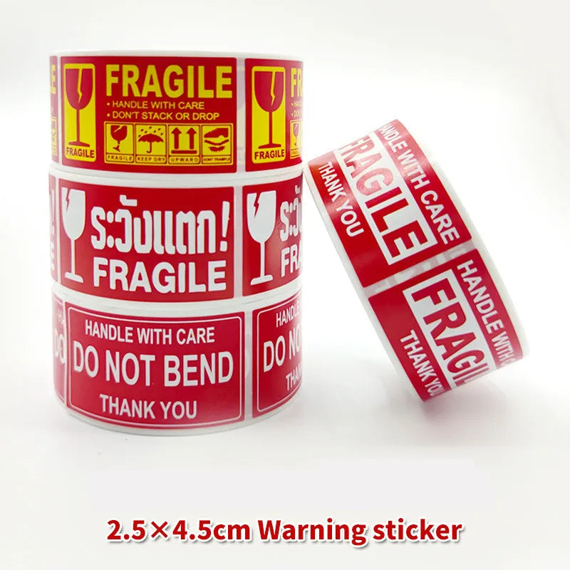 250pcs Fragile Stickers Roll Fragile or Bend Handle with Care 2.5cm*4.5cm Shipping Label Packaging Remind Label Thank You Sticke