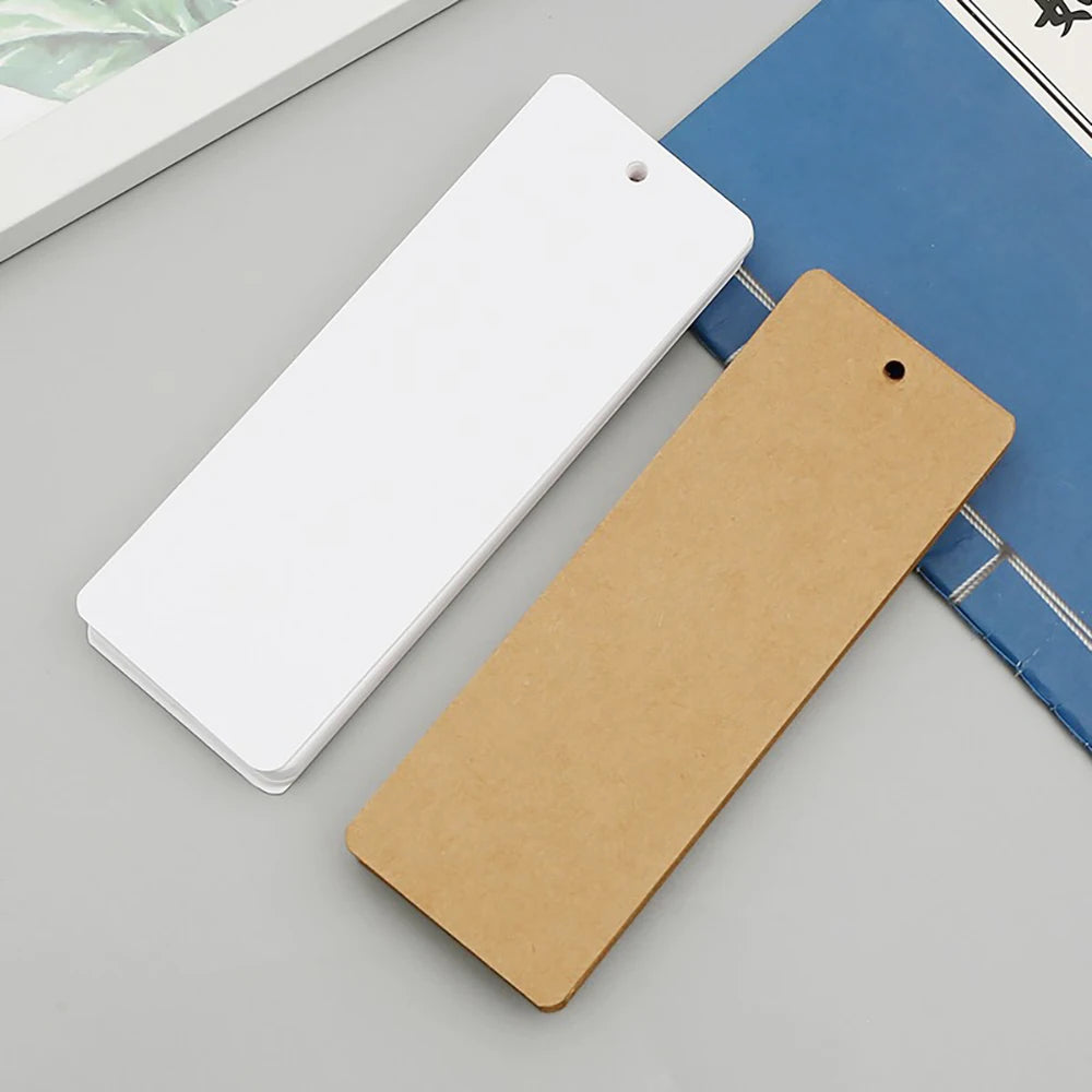 30 Sheets Blank Round Corner Bookmark Cards with Hole, 350g Kraft Paper & White Cardstock for DIY Art Painting