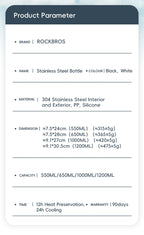 ROCKBROS Cycling Water Bottle Thermal Drinkware Vacuum Flasks & Thermoses Bottle 500ml 650ml 1000ml 1200ml Cycling Water Bottle