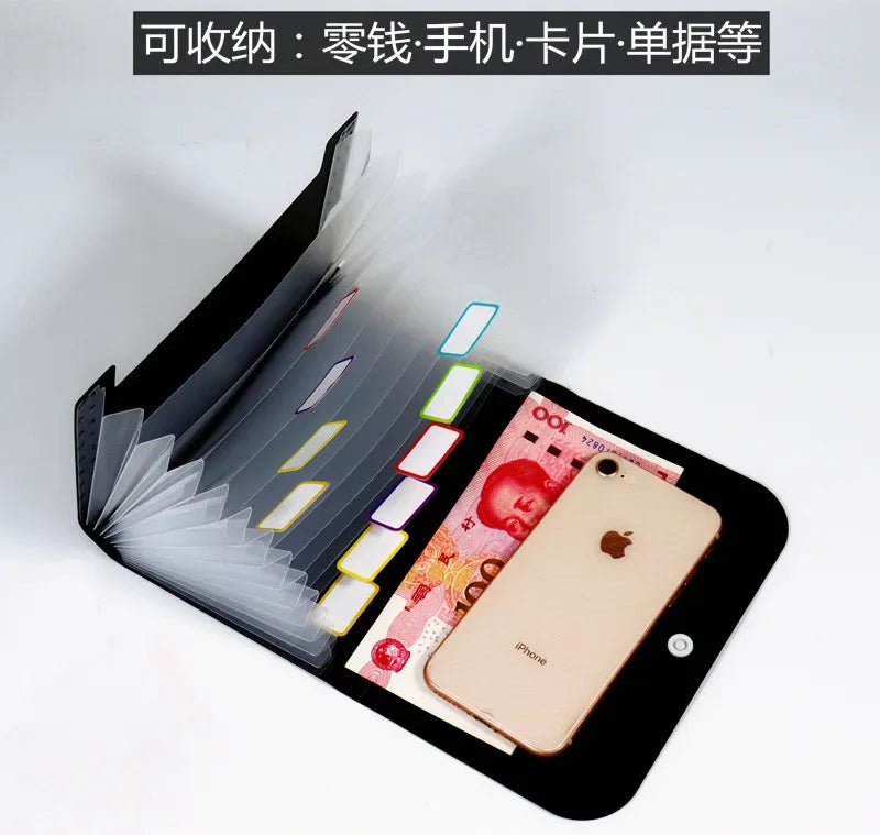 Small File Wallet Receipt Folder A6 Accordion Folder 7-layer 13-layer File Case Waterproof with Self-adhesive Index Tabs