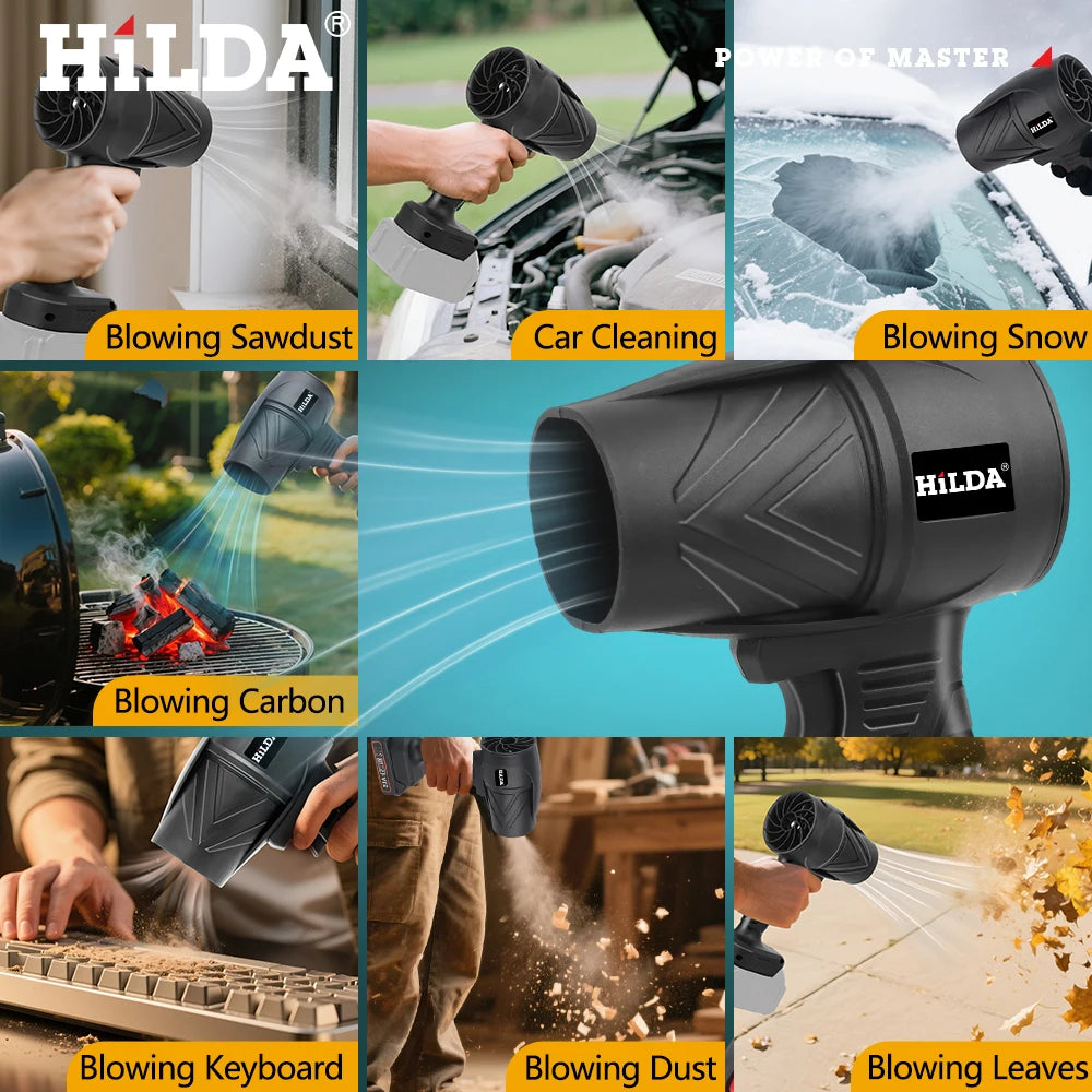 HILDA New Storm Force 1000W Air Blower Handheld Cordless Dust Blaster Snow & Leaf Sweeper Turbo Jet Cleaner for Makita Battery