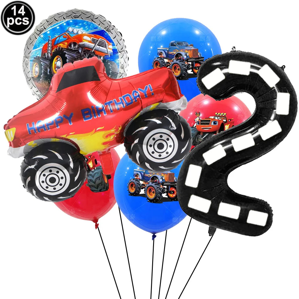 Monster Truck Party Supplies Disposable Tableware Plates Napkin Banner Tablecloth for Kids Boys 2nd Birthday Party Decorations