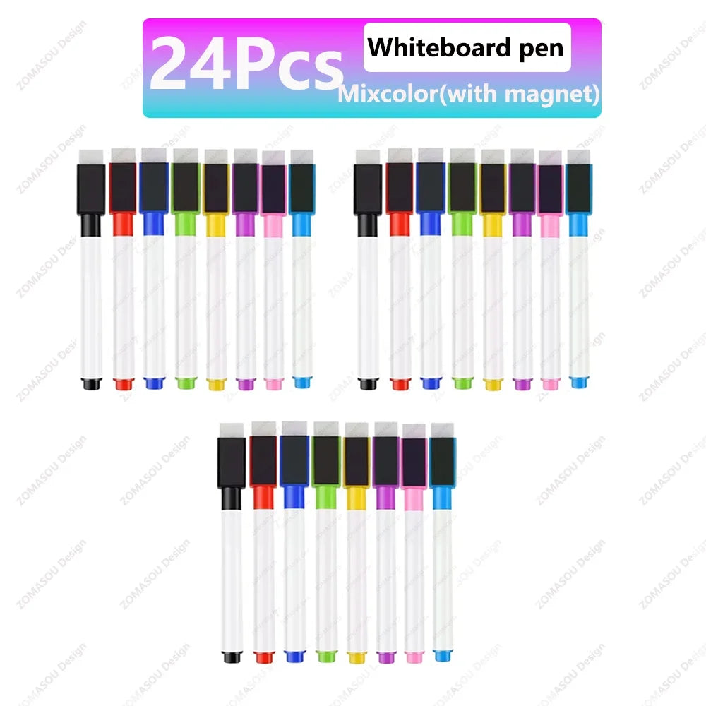 1-48Pcs Magnetic Erasable Whiteboard Pen Color Options Numbering Stationery Office Teaching Supplies for Blackboard Student Note