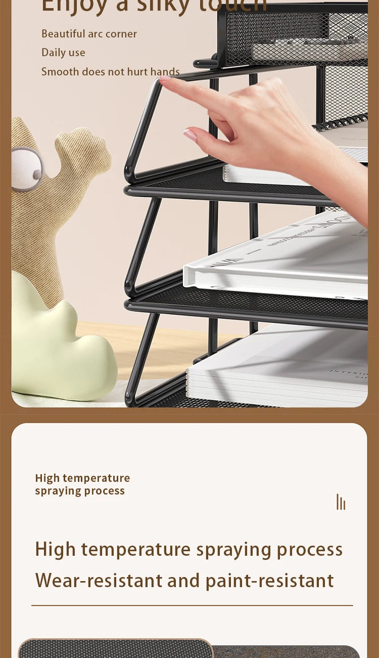 Metal desktop file rack, bookcase, office file storage box, multi-layer iron file frame, data storage, folder shelving
