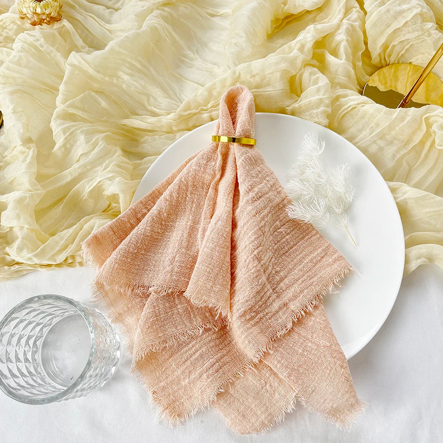 10pcs 32x32cm Gauze Cotton Wedding Napkins Reusable Green Trim Tea Towel Rustic Retro Burrs Napkins for Party Table Decoration