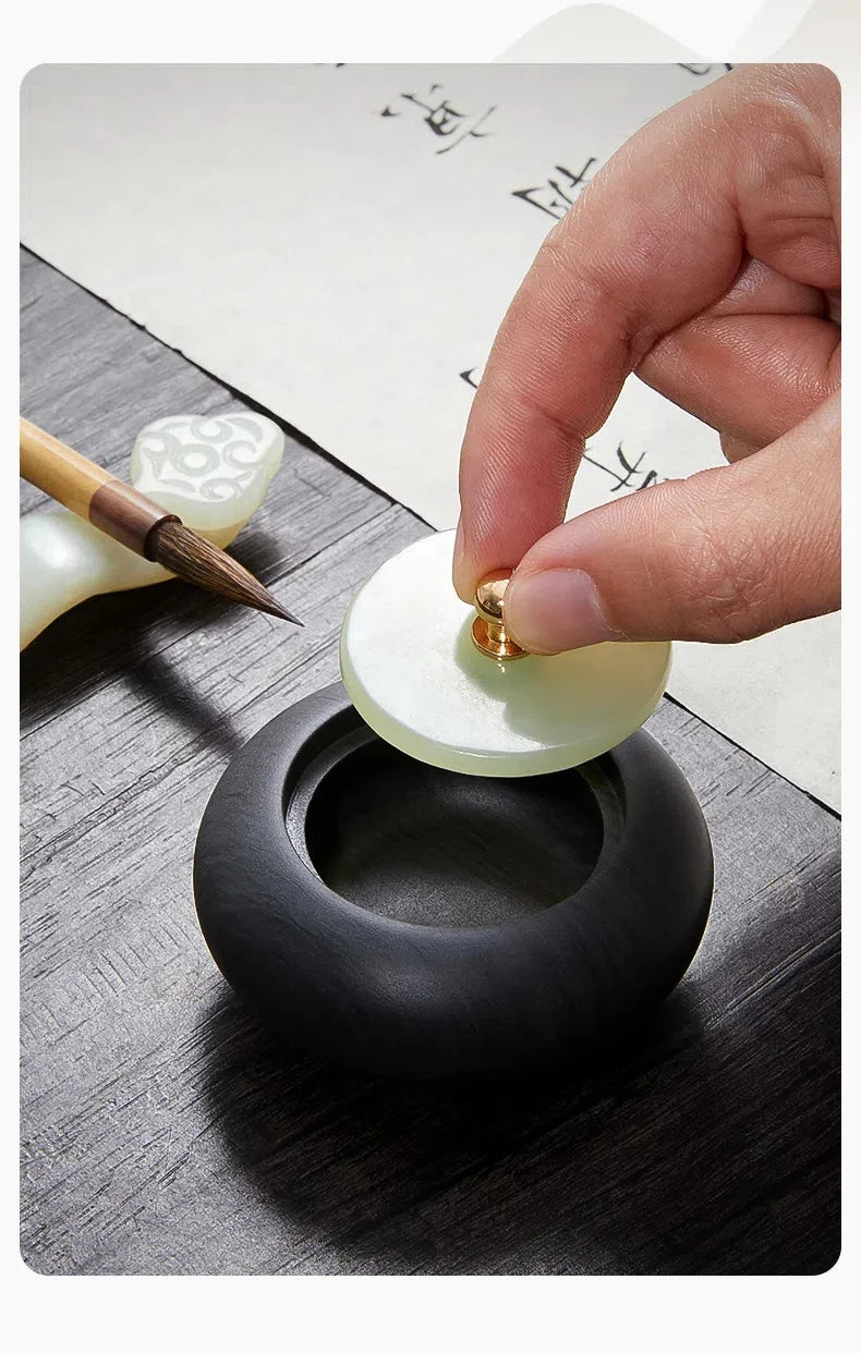 Small Natural Stone Inkstone Jade Mini Ink Stone Chinese Style Calligraphy Practice Inkstone Vintage Practical Ink Cartridge