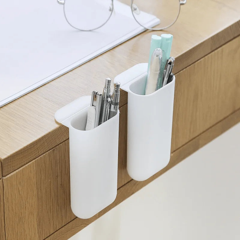 Multi Functional Desktop Display Pocket Pen Holder, Office Desk Stationery Pen Box, Adhesive Small Item Storage Tube