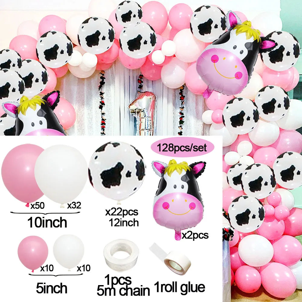 Pink Farm Animals Birthday Decor Disposable Tableware Set Paper Banner Floral Plates Baby Shower Girl Birthday Party Decorations