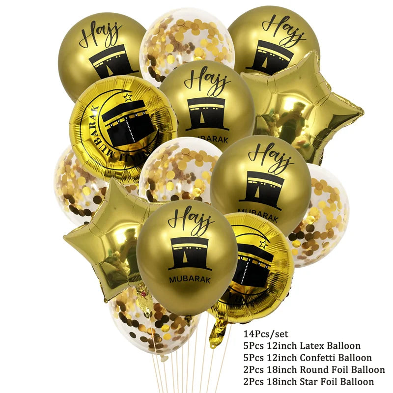 Black Gold Hajj Mubarak Disposable Paper Plates Cups Napkins Banner Balloons Home 2026 Eid Mubarak Islamic Muslim Party Supplies