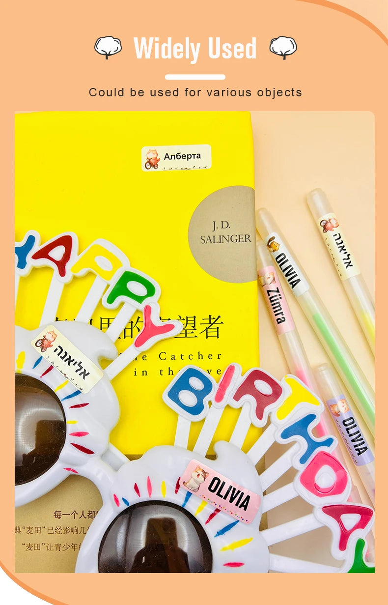 Custom Name Sticker Hebrew Waterproof Self-adhesive Baby Personalized Kids School Label Kindergarten Stationery Tag