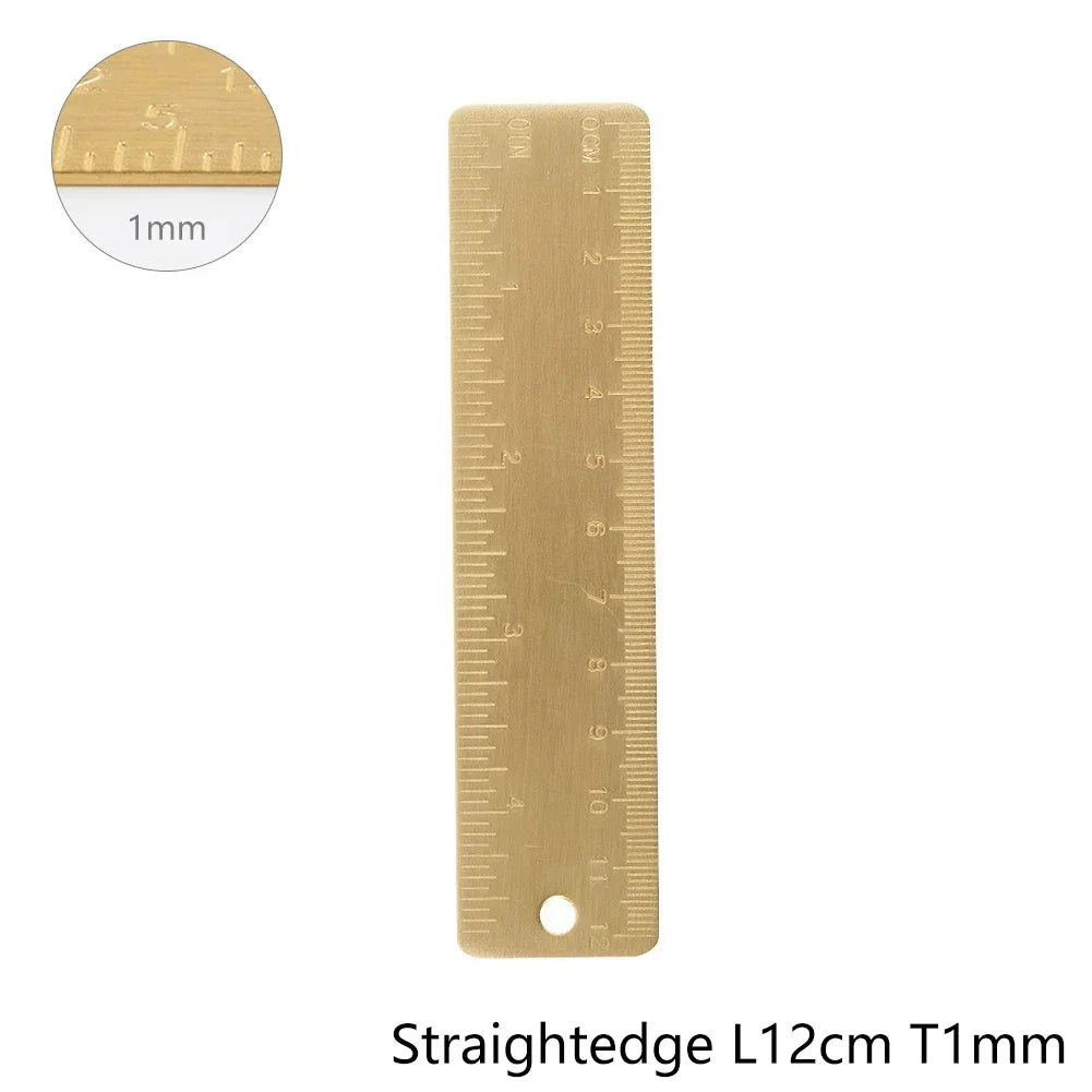 Retro Brass Straight Ruler Student School Office Stationery Metal Triangle Rulers Protractor Painting Drawing Measuring Tools