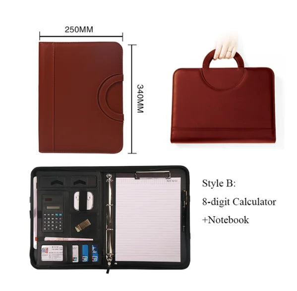 A4 Portable File Folder with Calculator Binder Organizer Manager Office Document Pad Briefcase PU Leather Padfolio Bag Customize