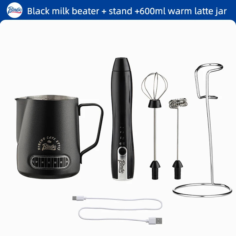 Bincoo-Electric Coffee Milk Maker, Handheld Household Mixer, Adjustable Double-Headed Gear