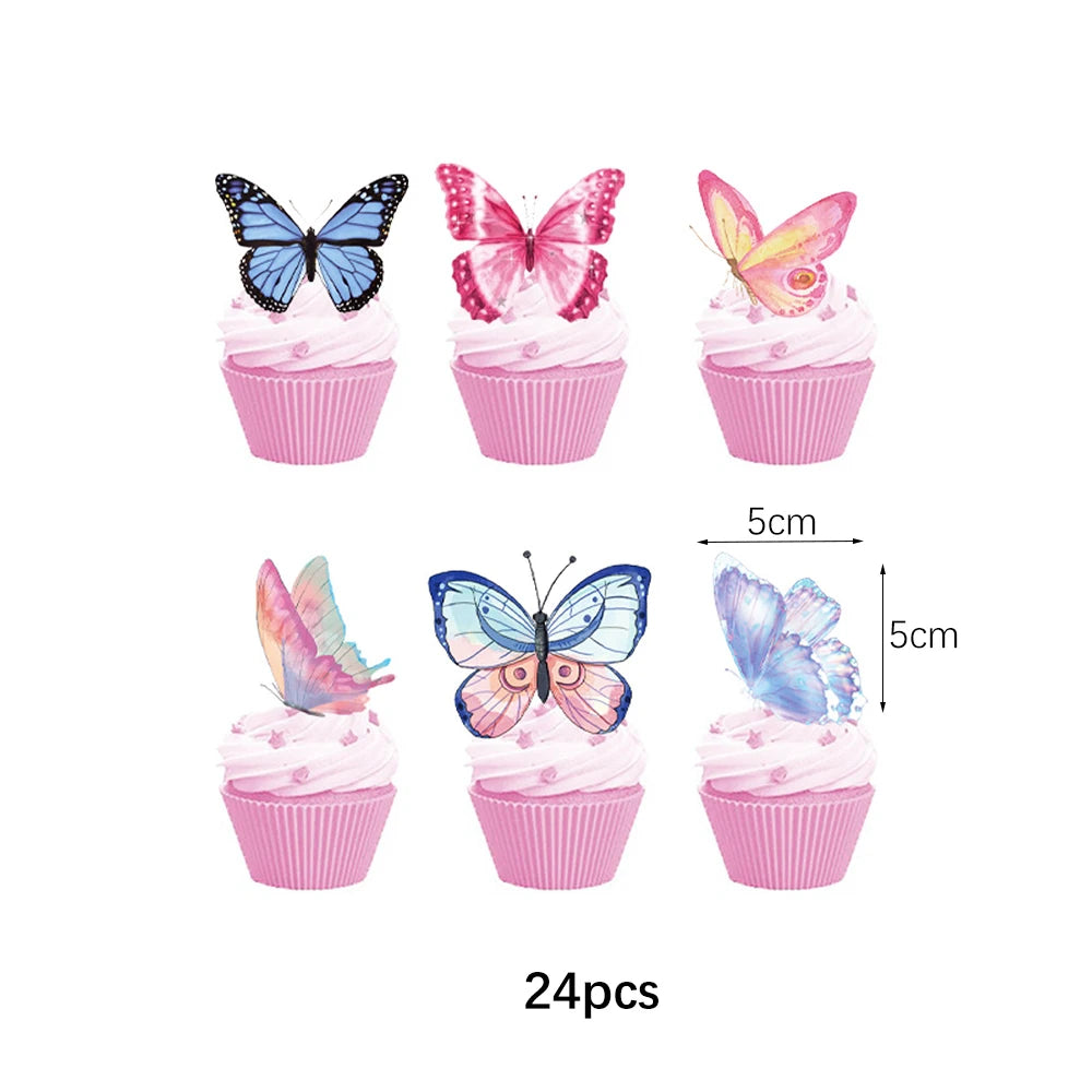 Butterfly Girls Birthday Party Disposable Tableware Fairy Pink Paper Plates Cups Napkin Tablecloth Birthday Party Decorations