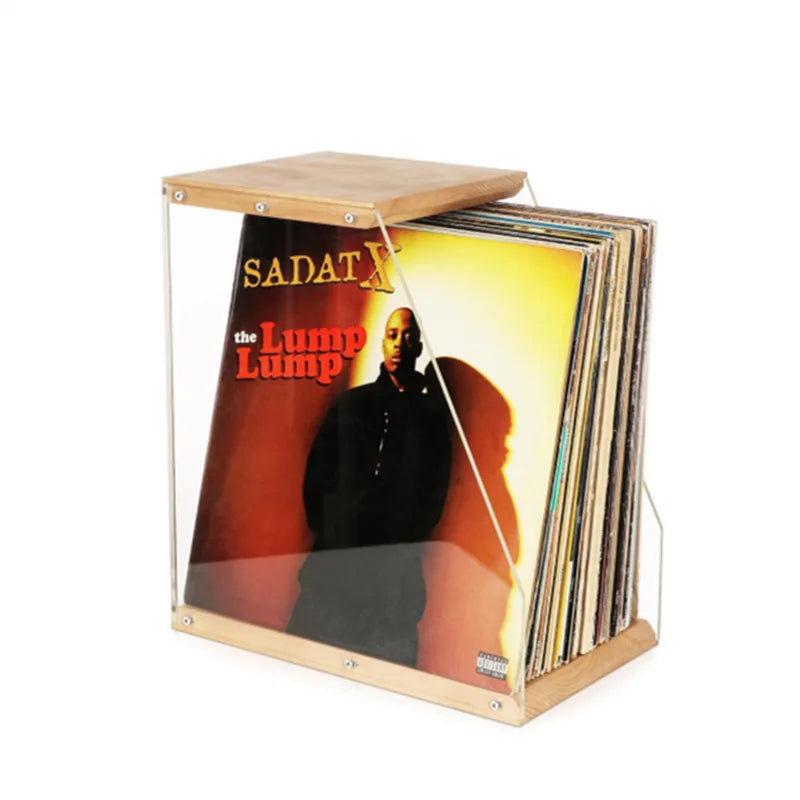 Wooden Record Rack Desktop Ornament Transparent Vinyl Record Display Rack Tape Book Storage Box Solid Wood Organizer