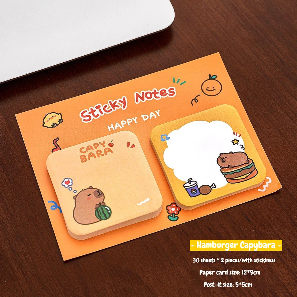 1Pcs Kawaii Cartoon Animal Sticky Notes Sticker 60Sheets Cute Rabbit Bear Capybara Astronaut Memo Pad School Office Stationery