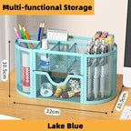 7 Compartment Metal Mesh Desktop Organizer with Drawer Pen Pencil Holder Stationery Storage for Home Office School Students Dorm