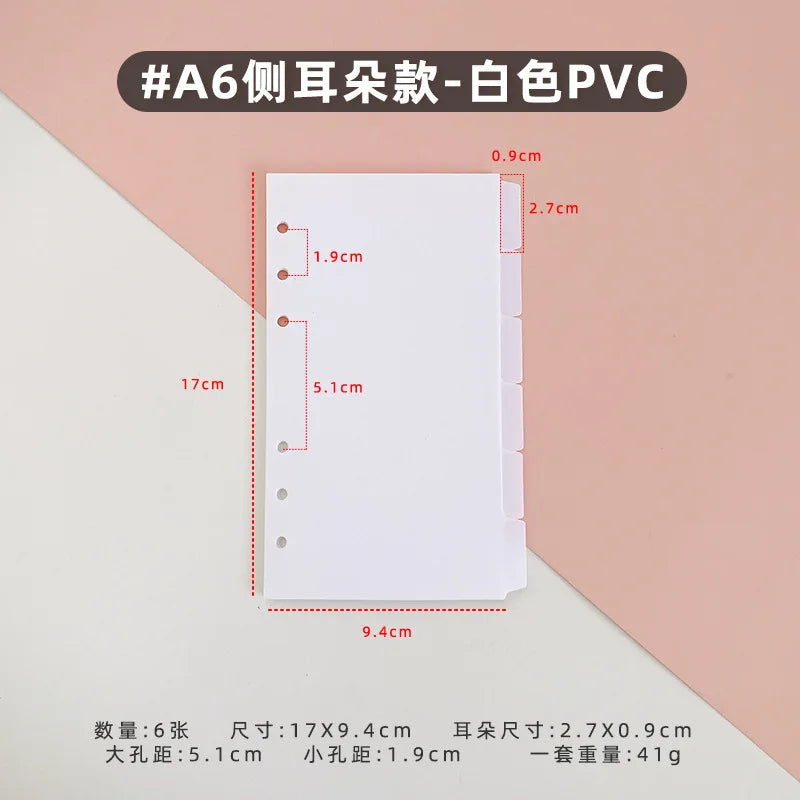 A5/A6 6 Sheets Binder Paper Dividers Page Dividers Notebook Dividers Binder Tabs Dividers Plastic Tabs Dividers Tabs for Binder