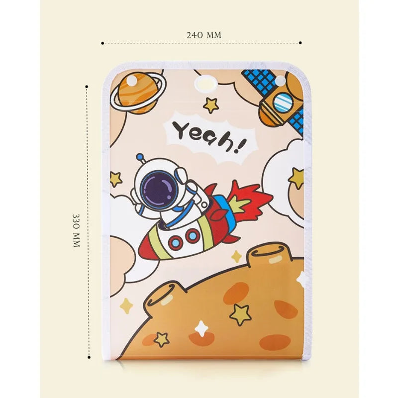 Cartoon Vertical File Bag A4 Hanging 13 Grid Children's Fun Astronaut Test Paper Material Storage Organ Bag Desk Organizer
