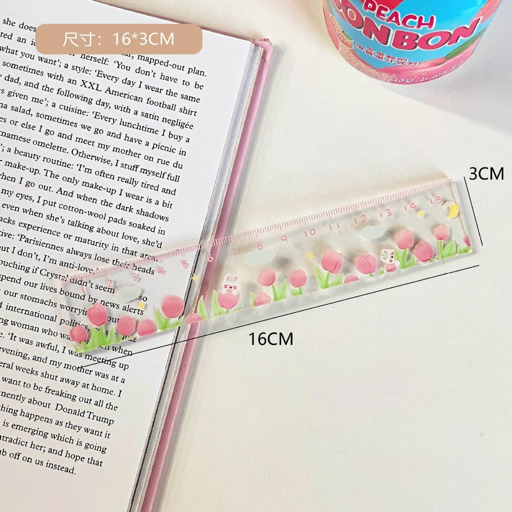1 Piece Lytwtw's Cute Animals Straight Kawaii Christmas Ruler Tools Stationery Cartoon Drawing Office School Measuring