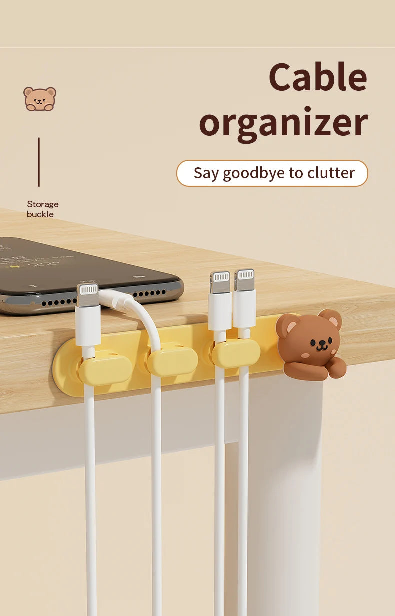 2/3pcs Cute Cartoon Desktop Cable Organizer Managers Self-Adhesive Winder Wire Cord Management Earphone Data Cable Clips Holder