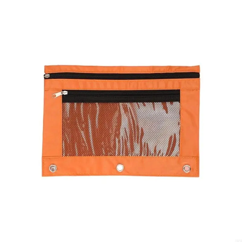 Double Zipper Pen Bag 3 Rings Binders Pencil Case File Bag Pencil Box For Erasers Rulers Markers Storage
