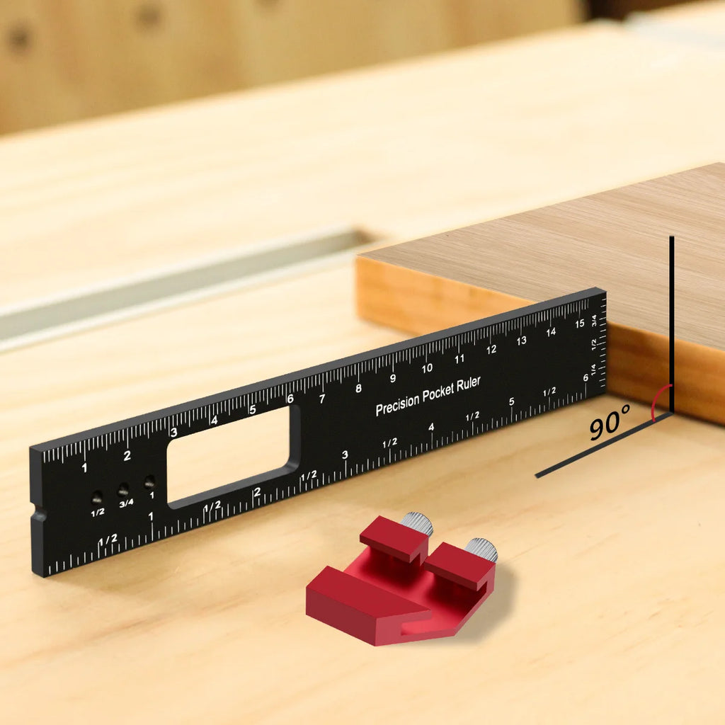 Woodworking Pocket Ruler Aluminum Alloy T-Type Scribing Square Layout Tool,  Accurate Slide Ruler Inch And Metric Measurements