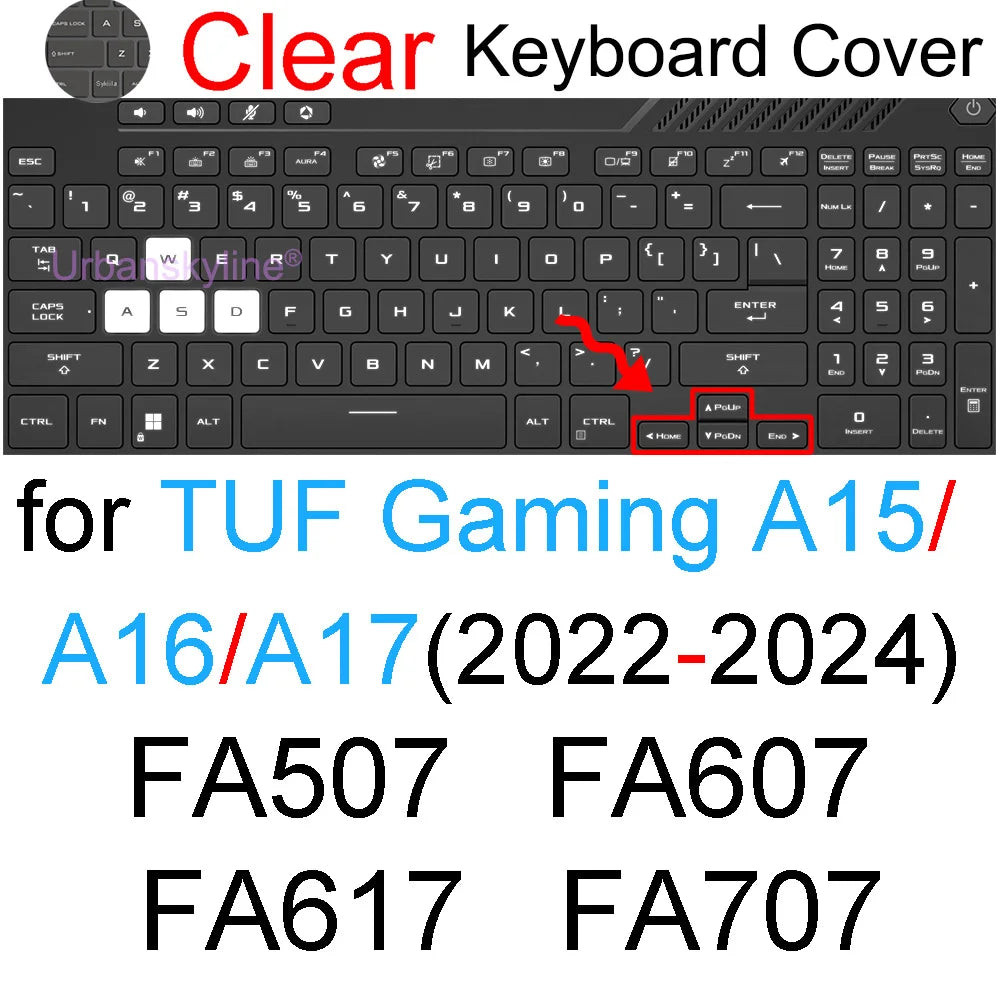 Keyboard Cover for ASUS TUF Dash F15 F16 F17 FX507 FX607 Gaming A15 A16 A17 A18 FA507 FA607 FA707 Silicone Protector Skin Case