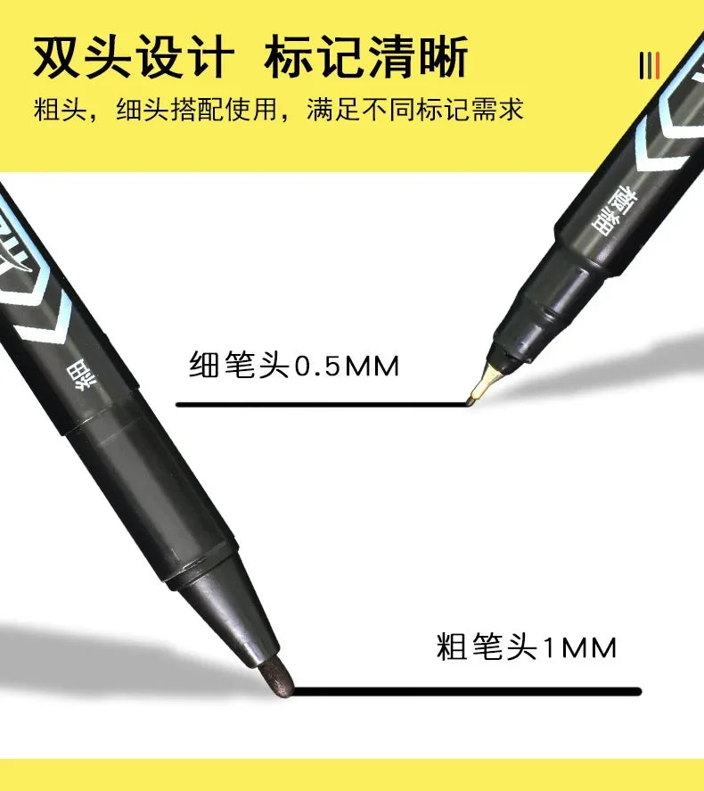 9Pcs/Set Twin Tip Permanent Art Marker Pen Double Headed Oily Waterproof Ink  Black Blue Red 0.5mm 1mm Drawing Logistics Glass