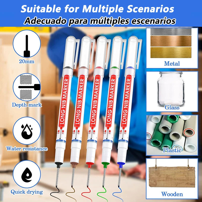iLMH 4-40Pcs Deep Hole Long Nib Head Marker For Metal Perforating Pen Waterproof Bathroom Woodworking Decor Multi-Purpose Tool