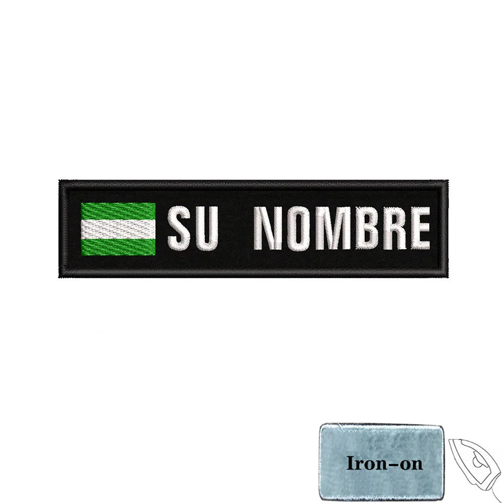 1PC 10cmX2.5cm Custom Name Flag Patch Stripes Badge Iron On Or Hook Loop Andalusia Extremadura Canary Islands Spain Galicia