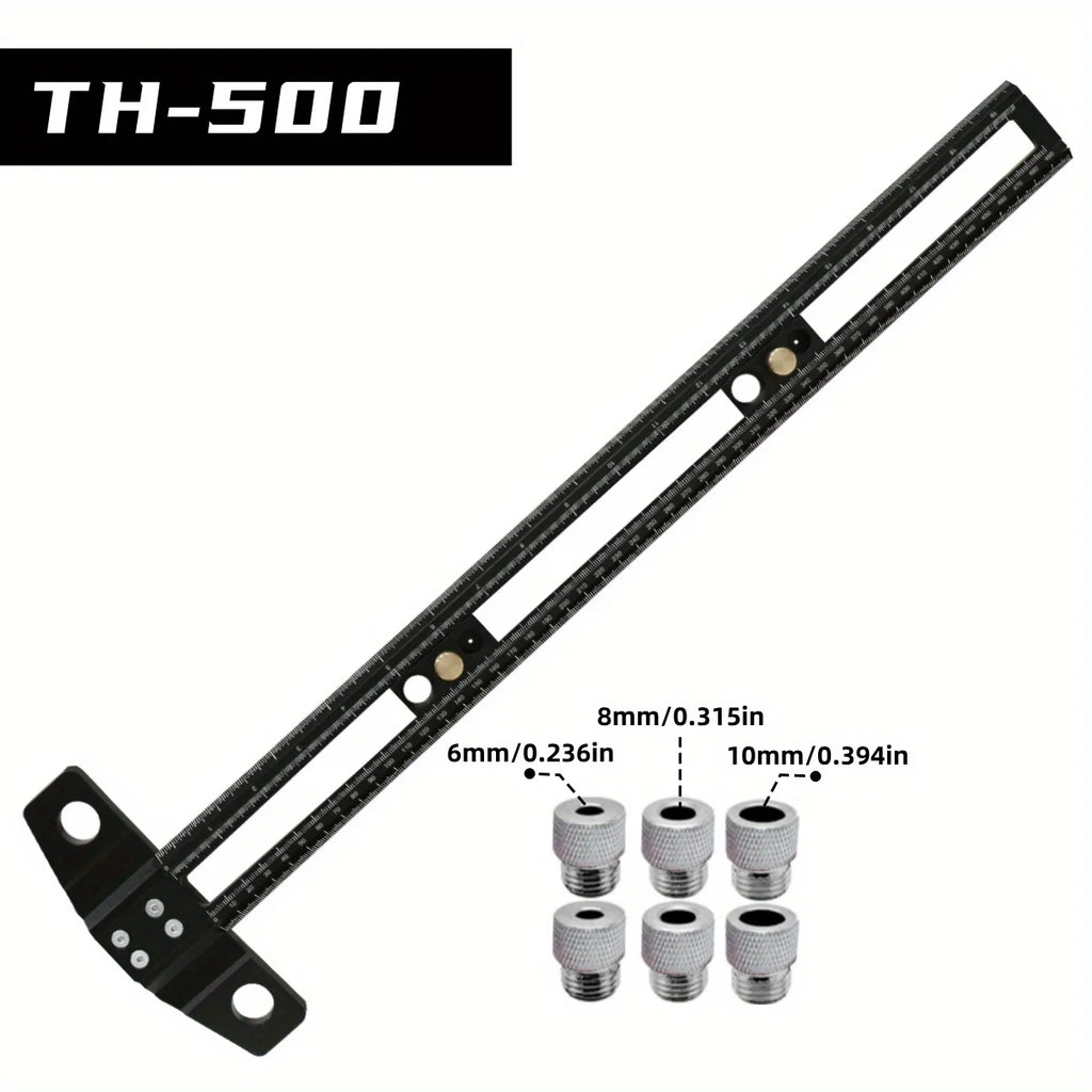 300/500MM Woodworking 2 in 1 Drilling Positioning Scoring Ruler - Adjustable T Square - Aluminum Scriber Marking Gauge Tool