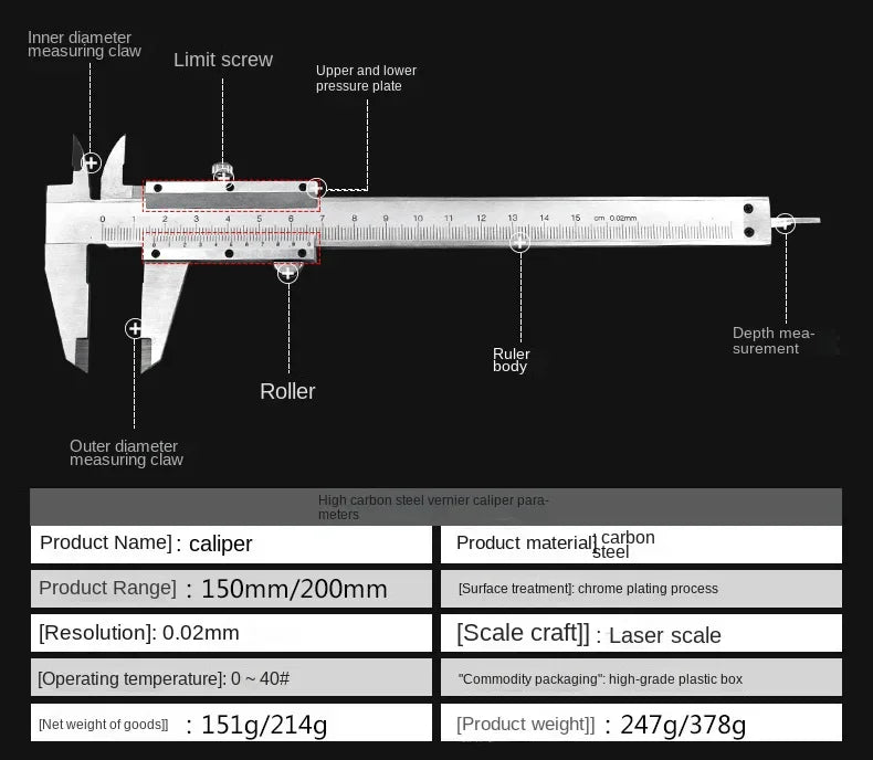 0-150MM Vernier Calipers Steel Gauge Micrometer Measuring Instruments Carpenter Tools Professional Pachymeter Depth Ruler
