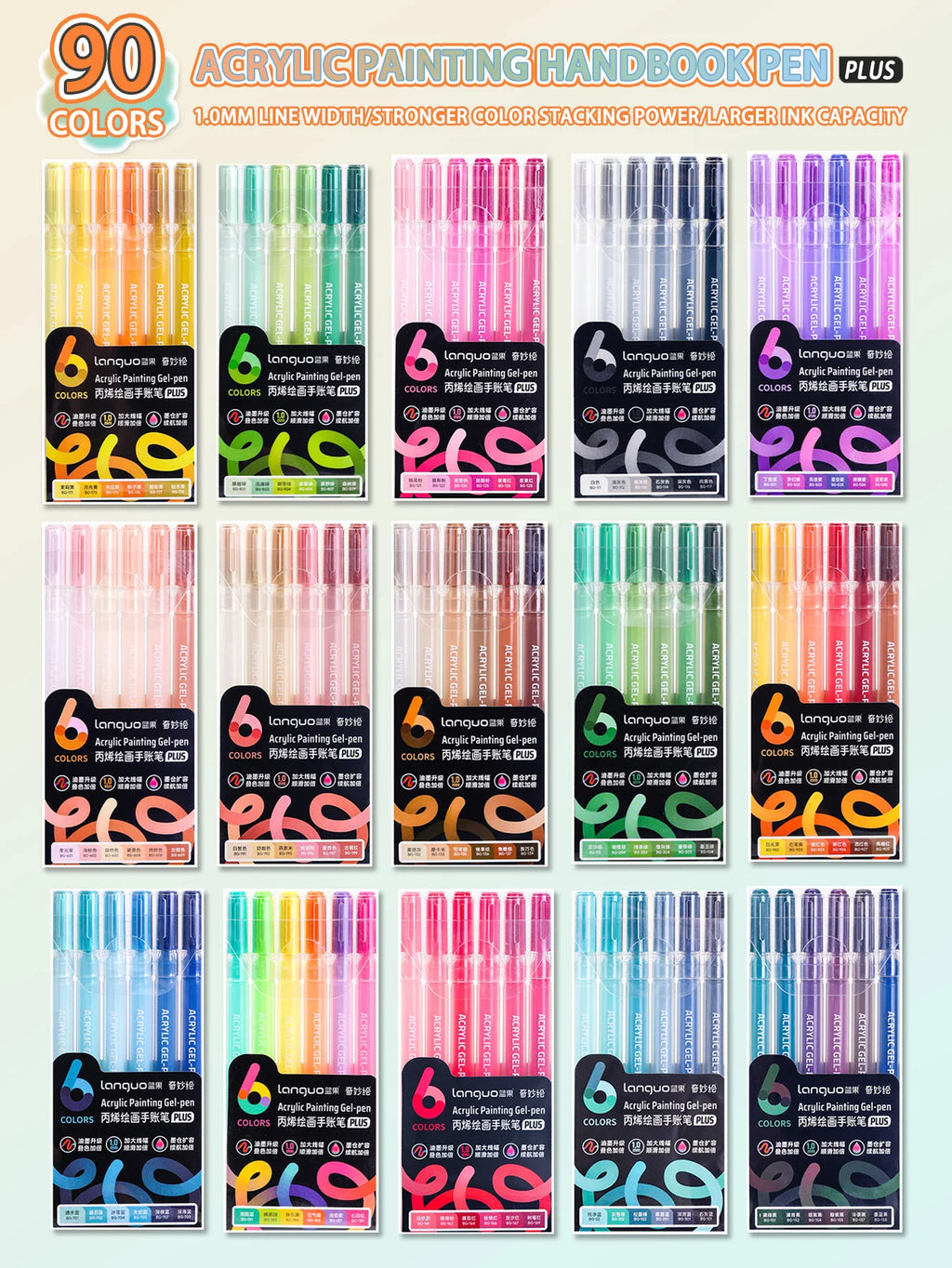 Languo 6/24/36/54/72/90 colors Acrylic Painting Handbook Pens Multi-Color Gel Pen Student Neutral Pen Writing Marker Stationery