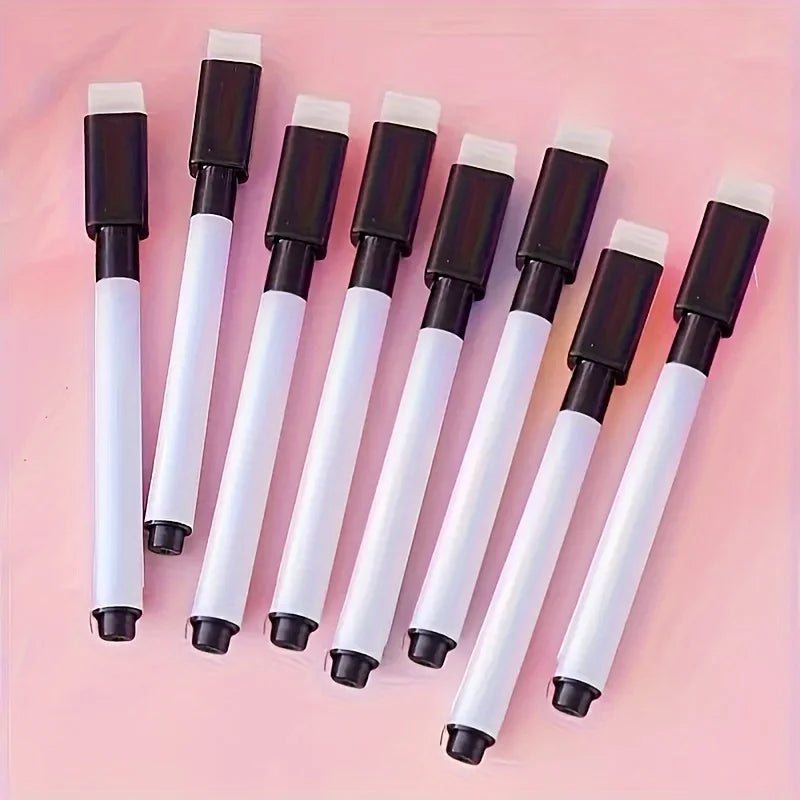 10pcs Erasable Whiteboard Markers with Built-in Eraser - Non-Toxic, Medium Tip for Office & School Supplies