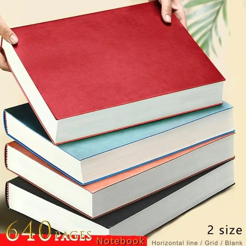 640 Page Horizontal Line/Grid /Blank Thick Business Notebook A4/A5 School Waterproof Leather Office Stationery Diary Notebook
