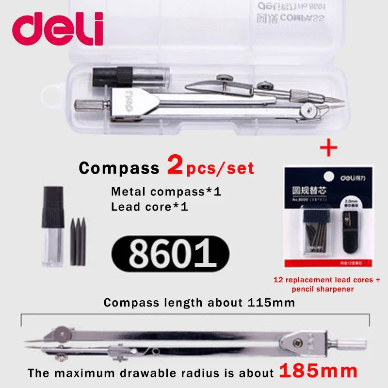 Stainless Steel Multifunctional Drafting Drawing Compass/Lead Core Math Geometry Circles Tool Durable Supplies 8600 / 8601