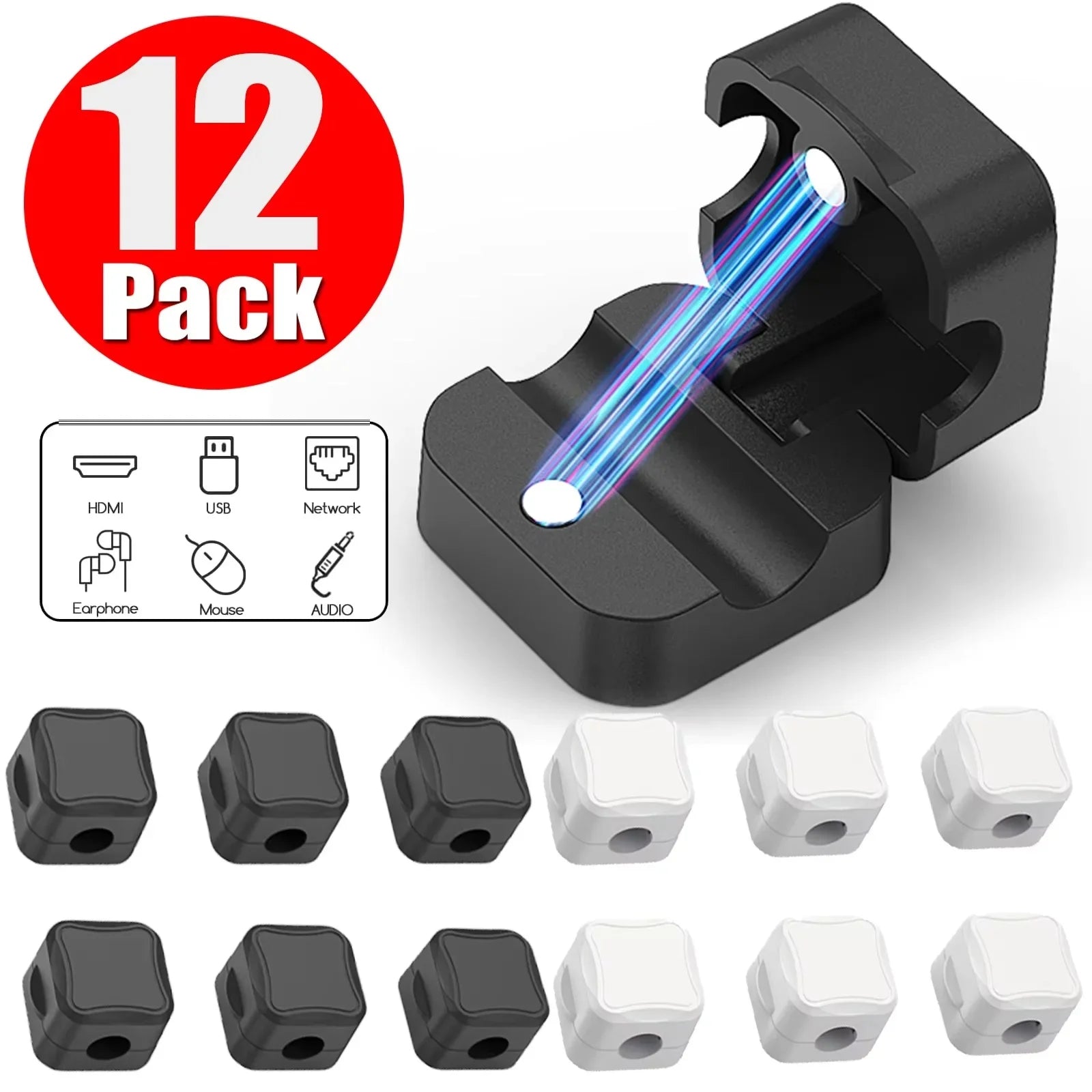 1/3/6/12PCS Magnetic Cable Clips Cable Adjustable Cord Holder Under Desk Cable Management Wire Keeper Cords Organizer Holder